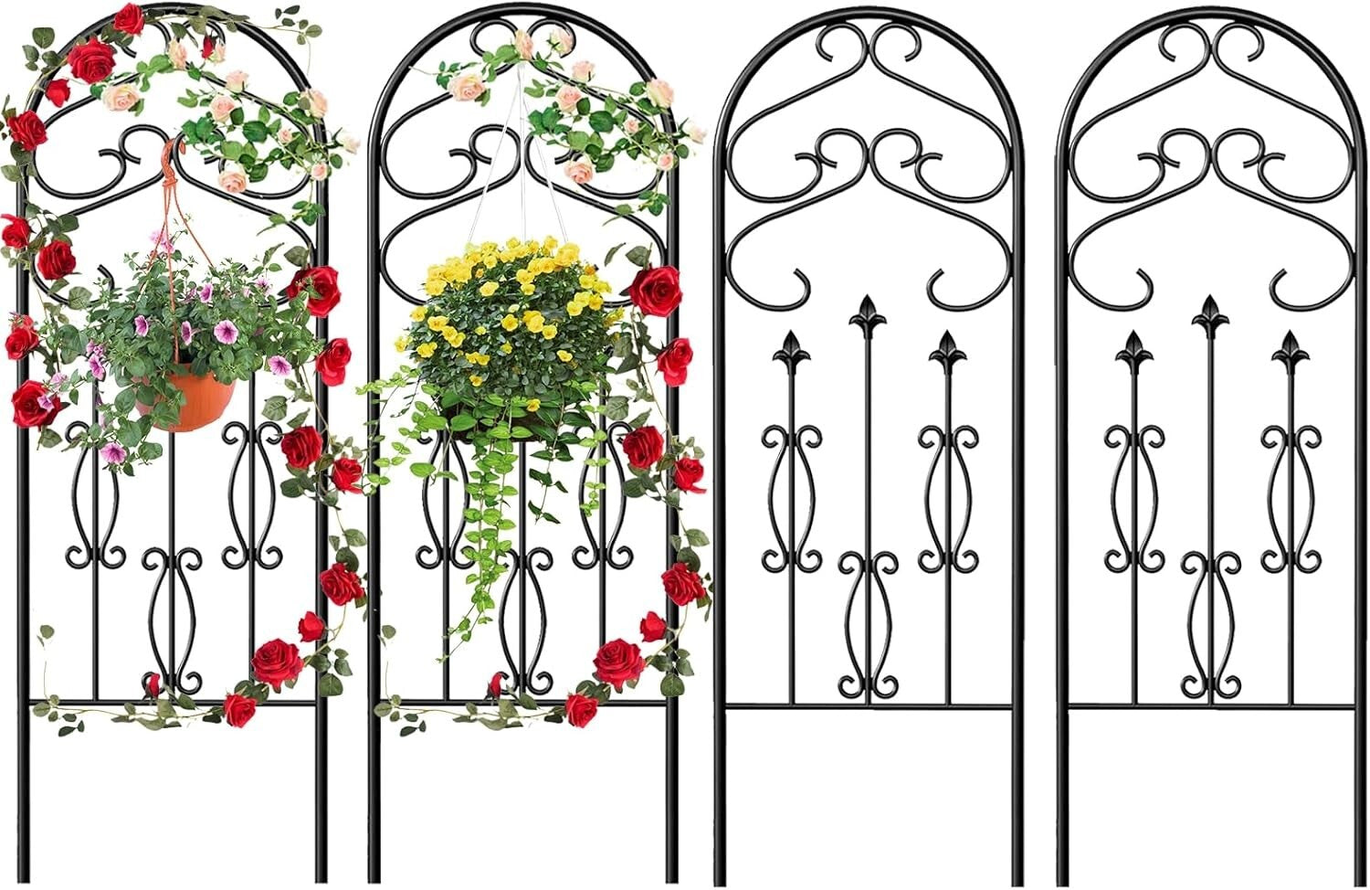 4 Pack 60" x 18" Black Metal Garden Trellis - Rustproof Climbing Plant Supports