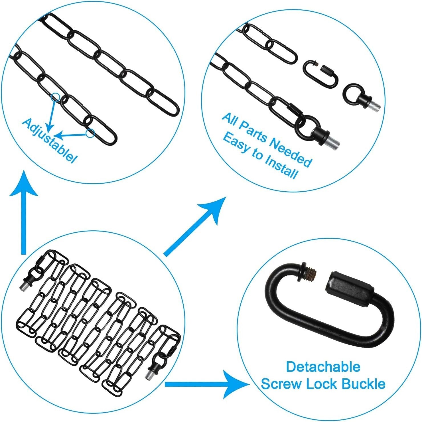 Adjustable 20FT Black Pendant Light Fixture Chains - 65 lbs Capacity, 2 Pack