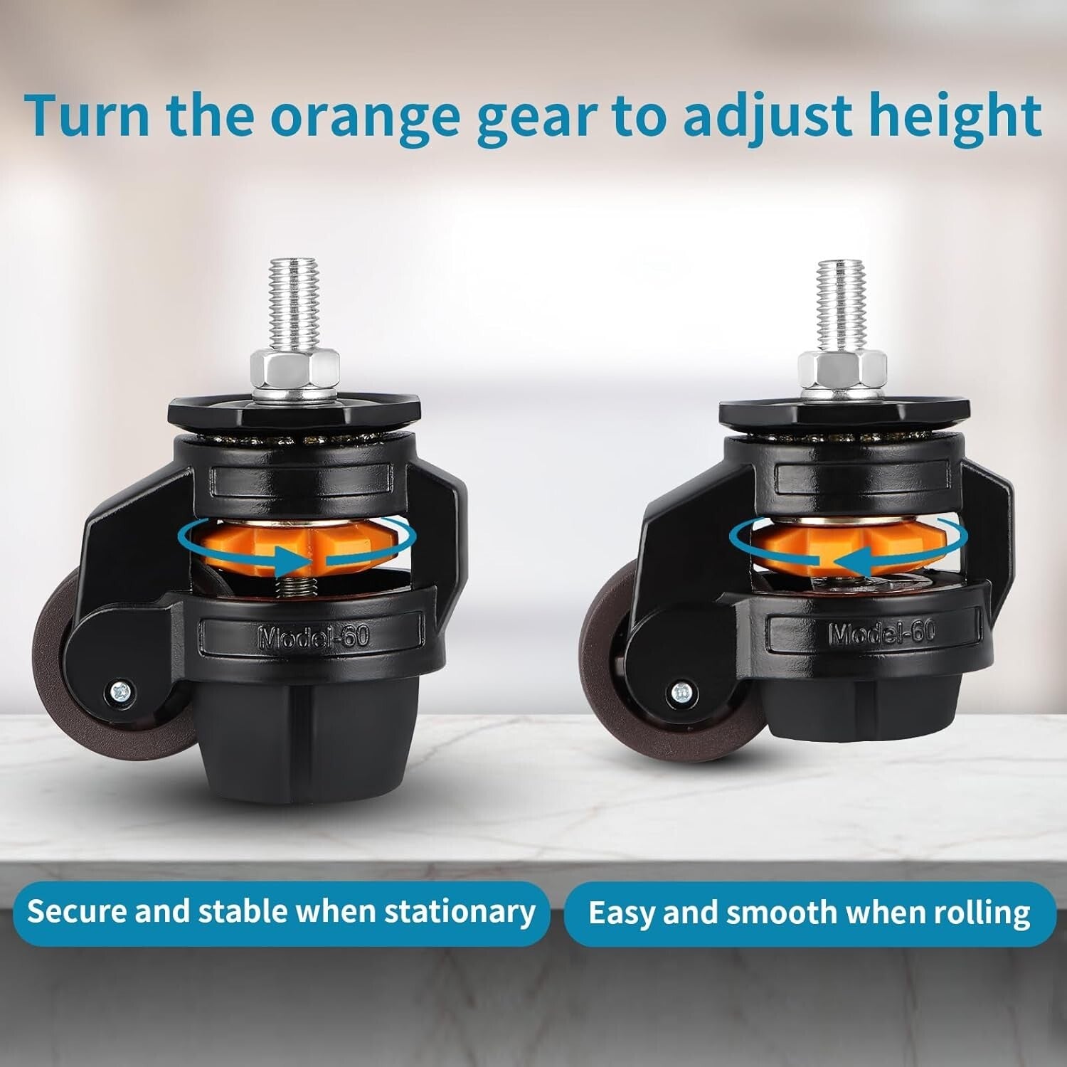 Adjustable Stem Leveling Casters - 4 Pcs for Industrial Equipment & Workbench