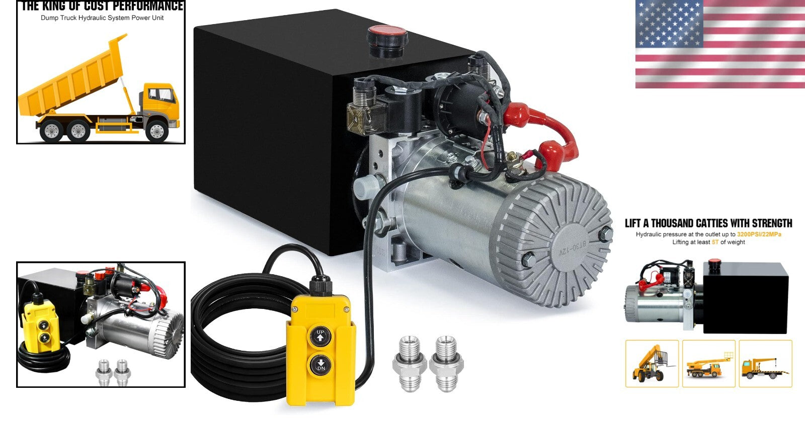 12V Electric Hydraulic Pump - 4 Quart Double-Acting Power Unit for Dump Trucks