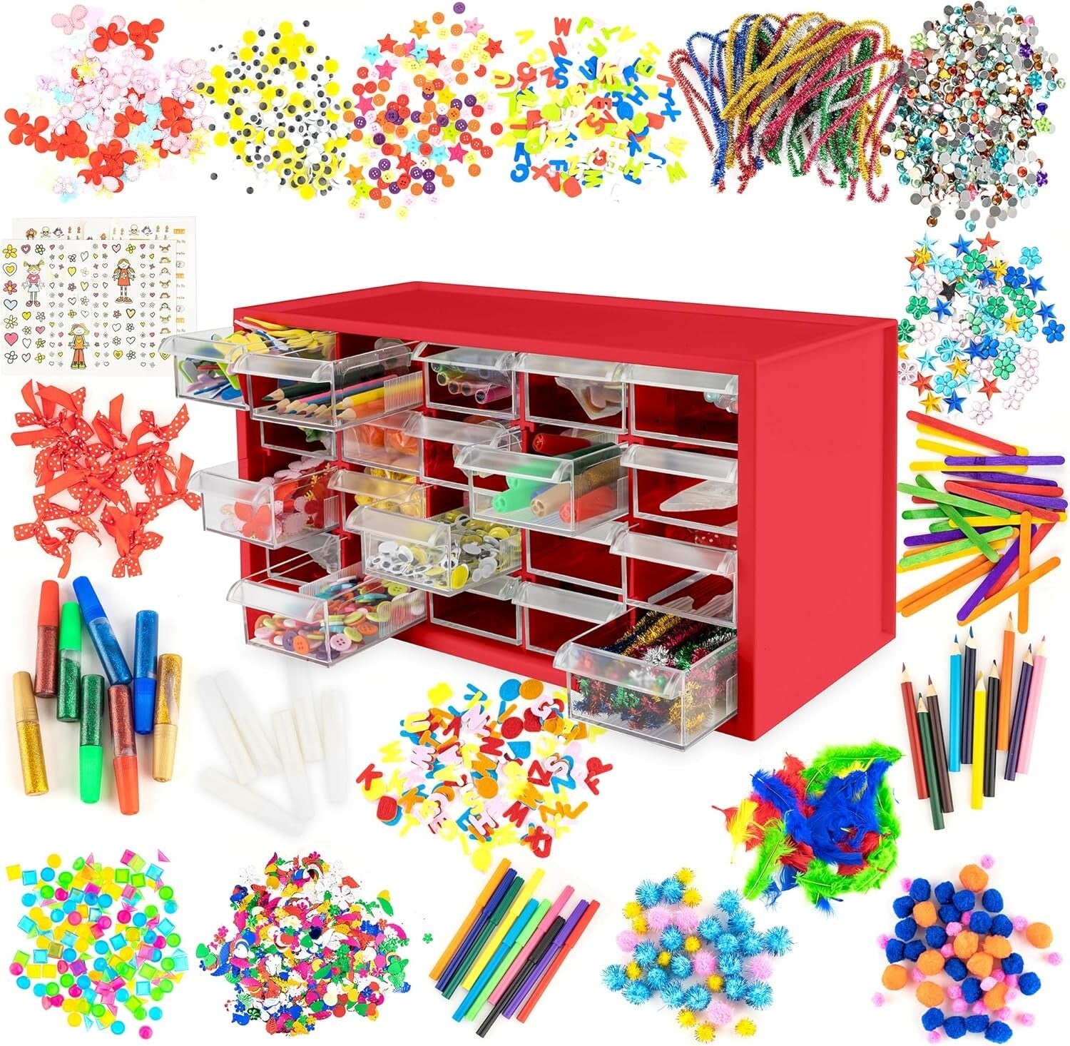 Ultimate Arts and Crafts Supplies Set for Kids - 2000+ Creative Pieces in Red