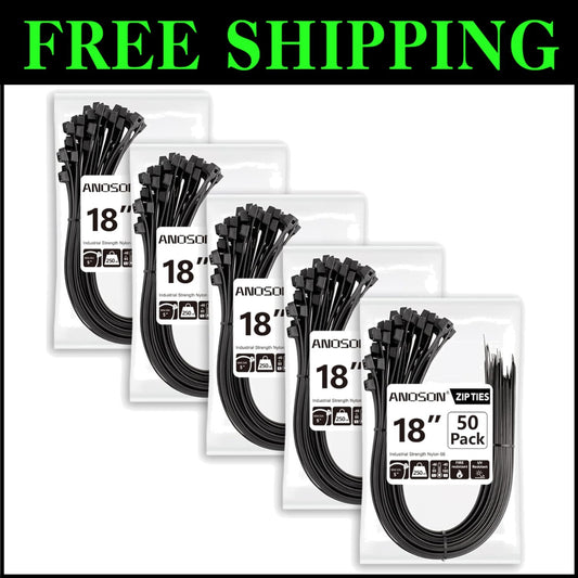Black 18 Inch Zip Ties 250 Pack - Ultimate Strength, Indoor/Outdoor Use