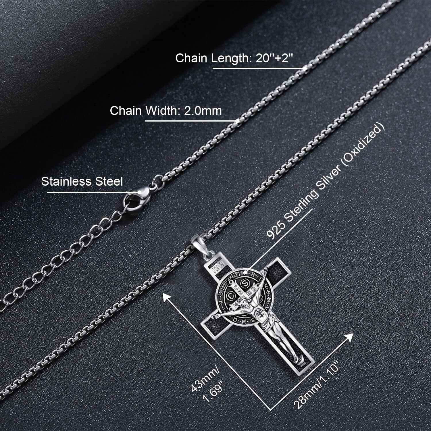 925 Sterling Silver St. Benedict Crucifix Necklace - Meaningful Catholic Gift
