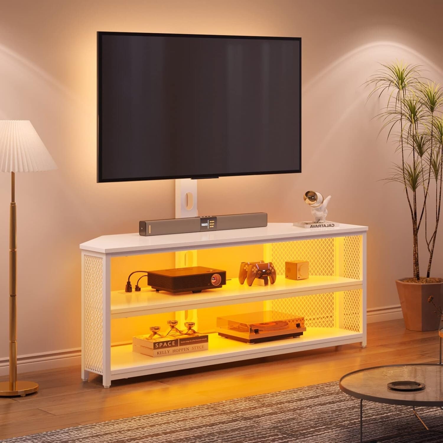 Swivel LED TV Stand with Mount, Power Outlet & Adjustable Heights - For Up to...