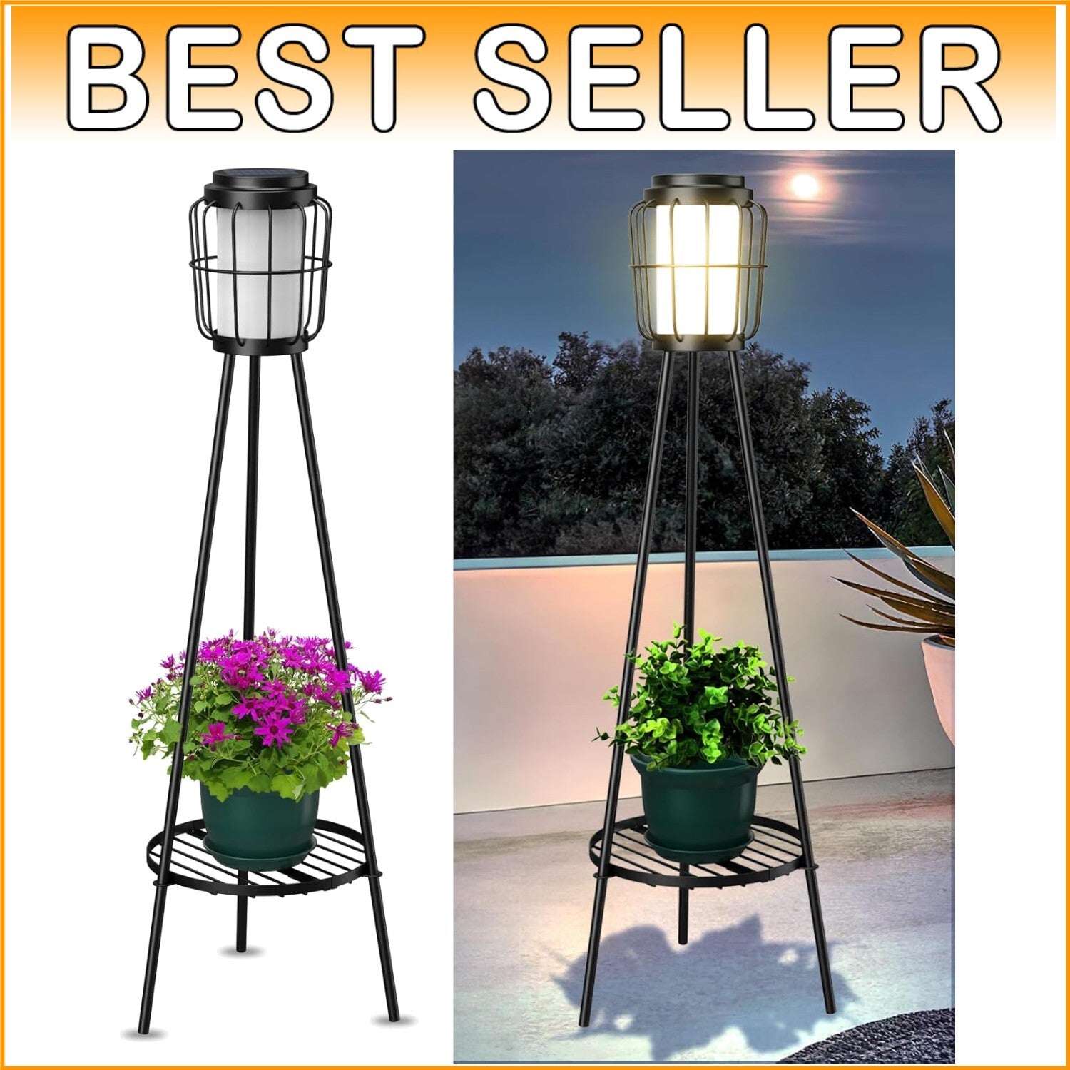 Art Deco Waterproof Solar Floor Lamps - 2 Pack with Touch Control & Metal Base