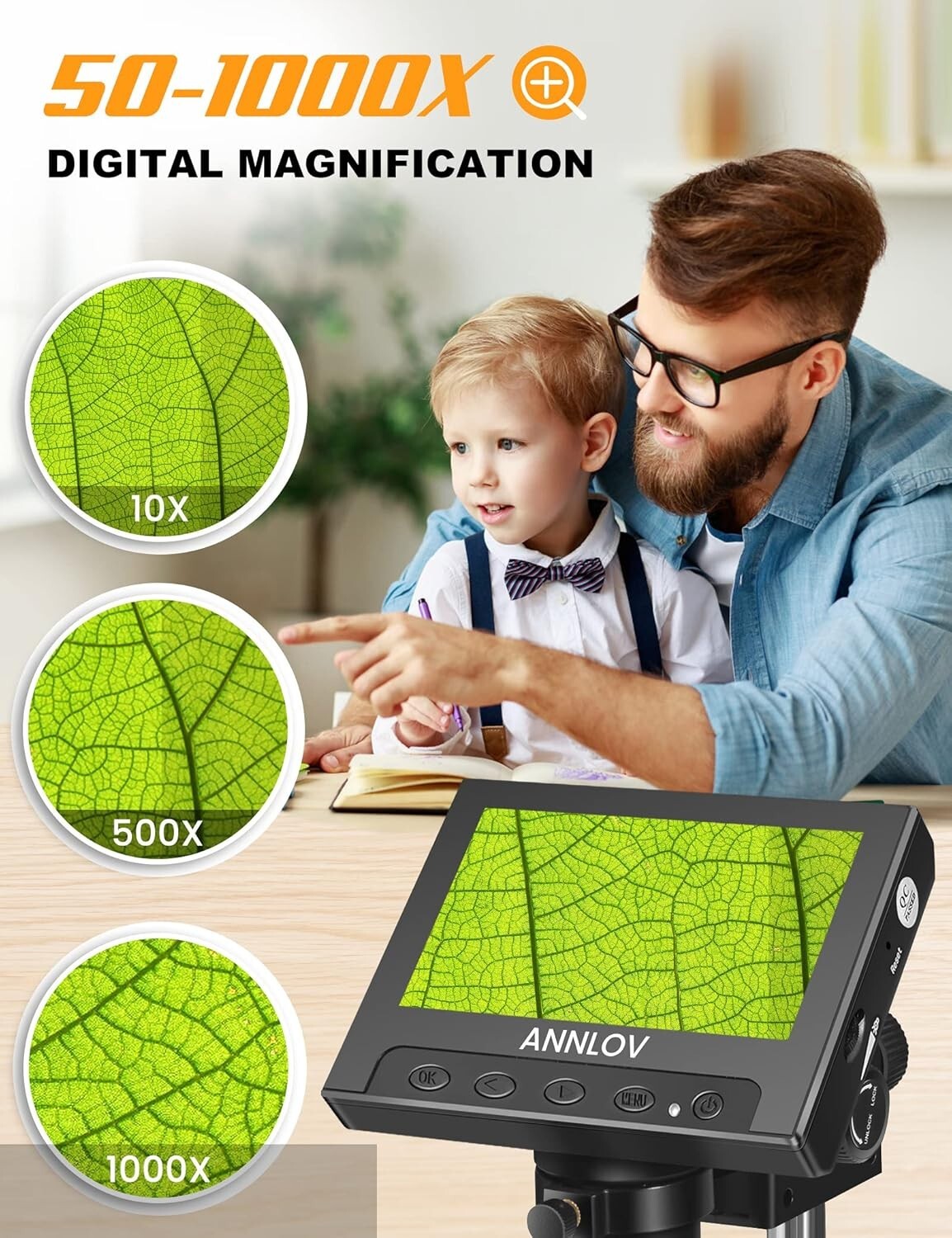 4.3-Inch LCD Digital Microscope with 50X-1000X Magnification for Coins and Pl...