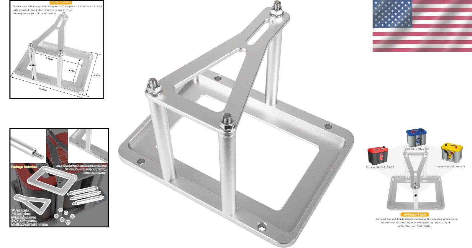 Durable Battery Mount Kit for Racing Applications - Fits 10.5” x 6.95” Batteries