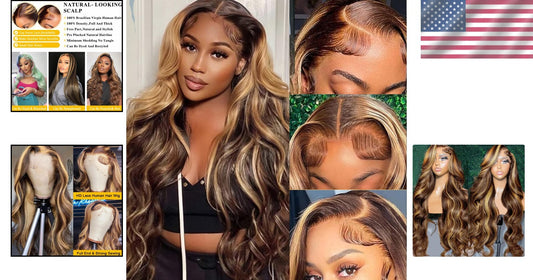 Vibrant Honey Blonde Ombre 30-inch Lace Wig - Pre-Plucked, Human Hair, Glueless