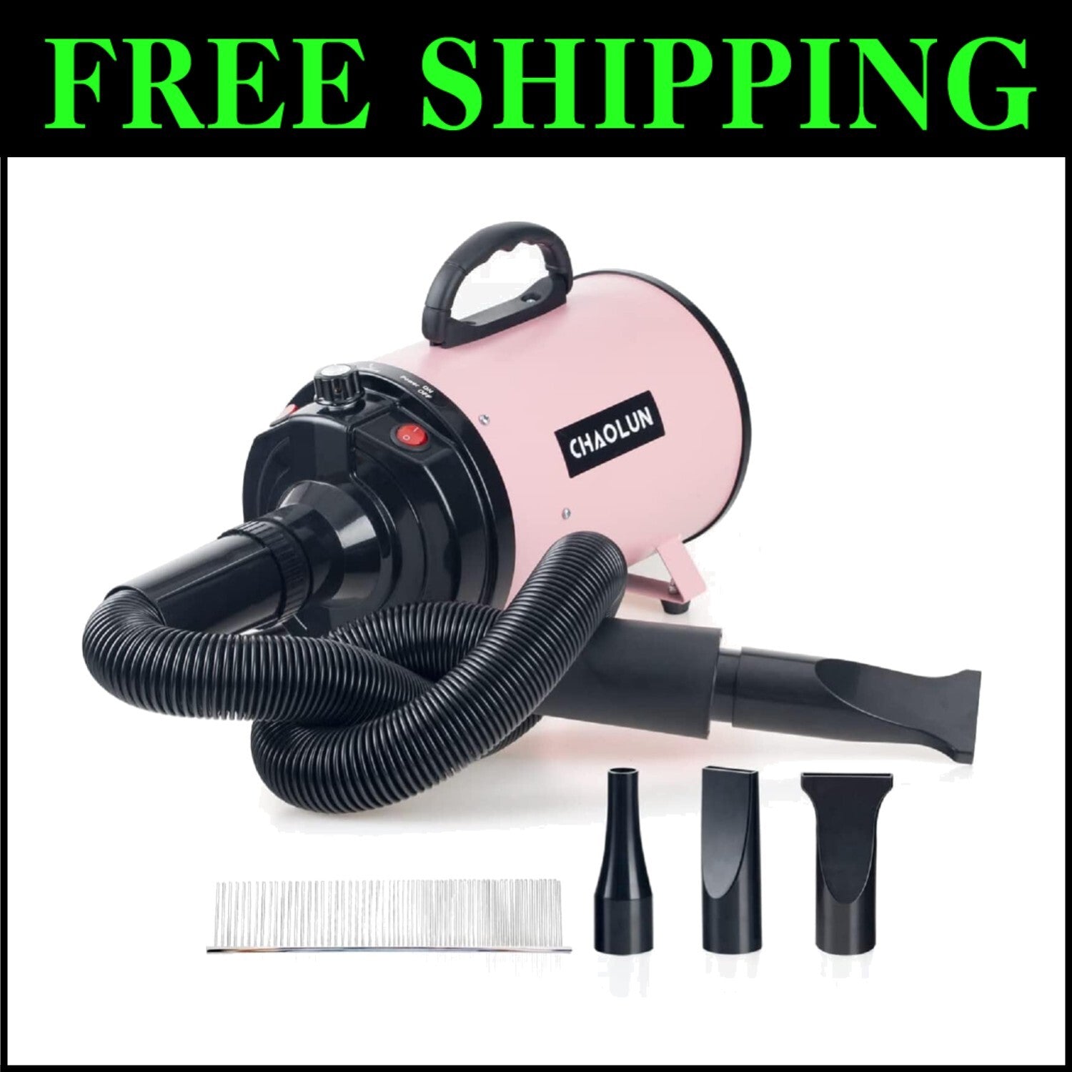 Lightweight Pink Pet Dryer: High Velocity Grooming Tool with Adjustable Speed