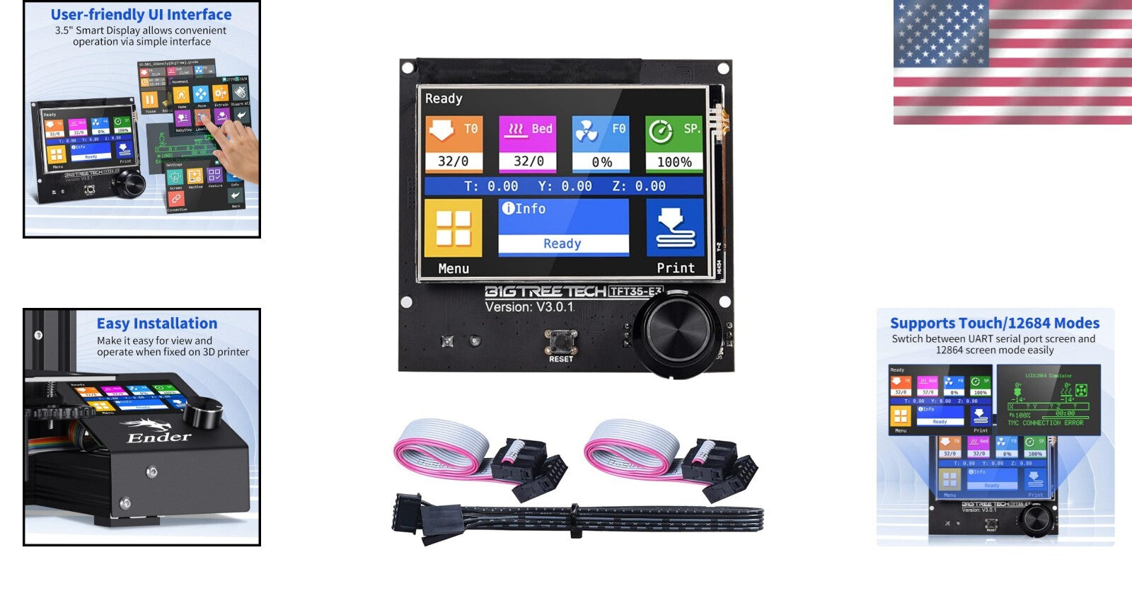 Elegant BIGTREETECH E3 V3.0.1 Touchscreen with USB/SD Support for 3D Printing