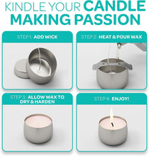 Load image into Gallery viewer, Reusable Silver Candle Tins 8 oz - 24 Decorative Storage Containers with Lids