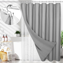 Load image into Gallery viewer, Heavy-Duty 72x72 Grey Shower Curtain Set with Clear Liner &amp; 2 Stainless Hooks