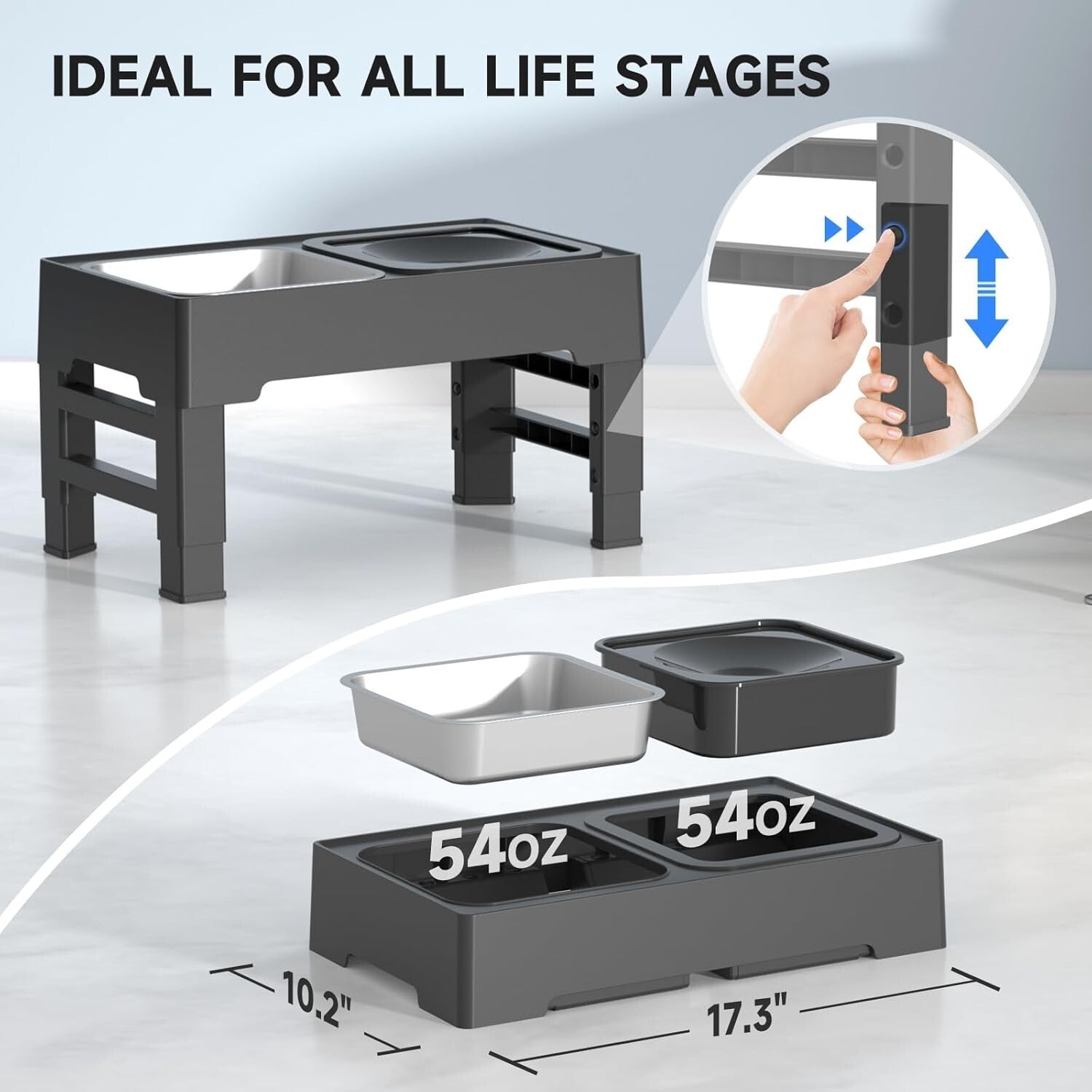 Stainless Steel Adjustable Dog Feeder with Anti-Slip Base for Healthy Pets
