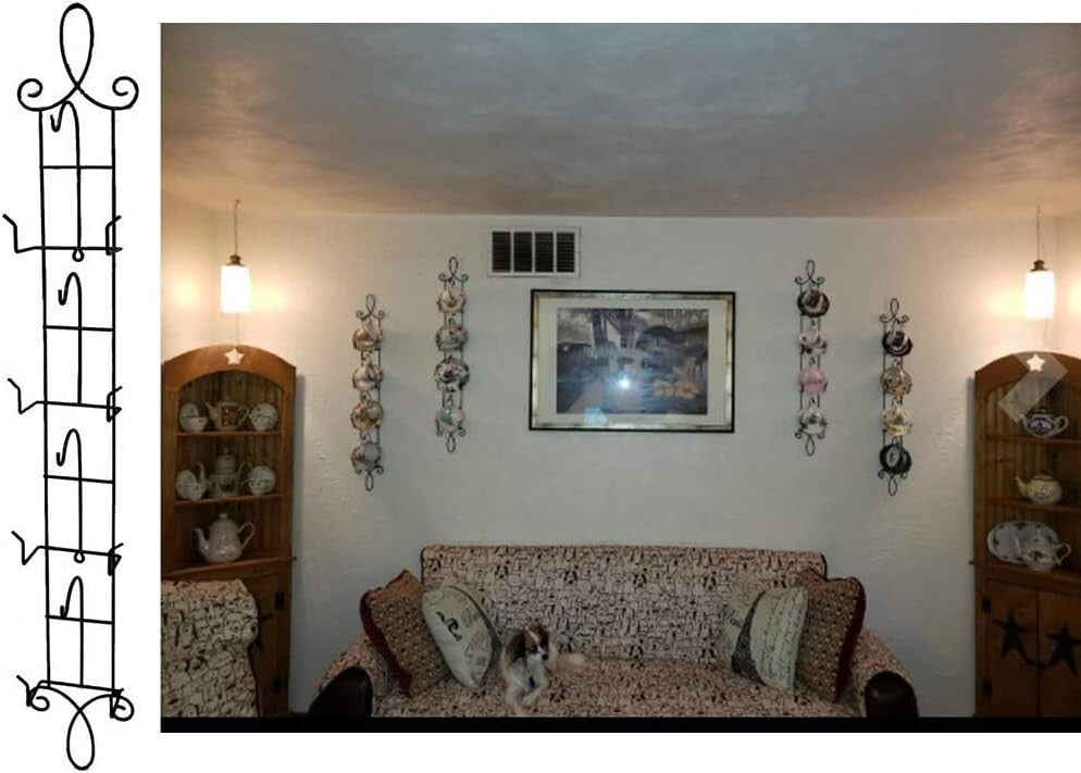 Stylish 2-Piece Wall Cup Holder for Teacups & Saucers - 36-Inch Black Design