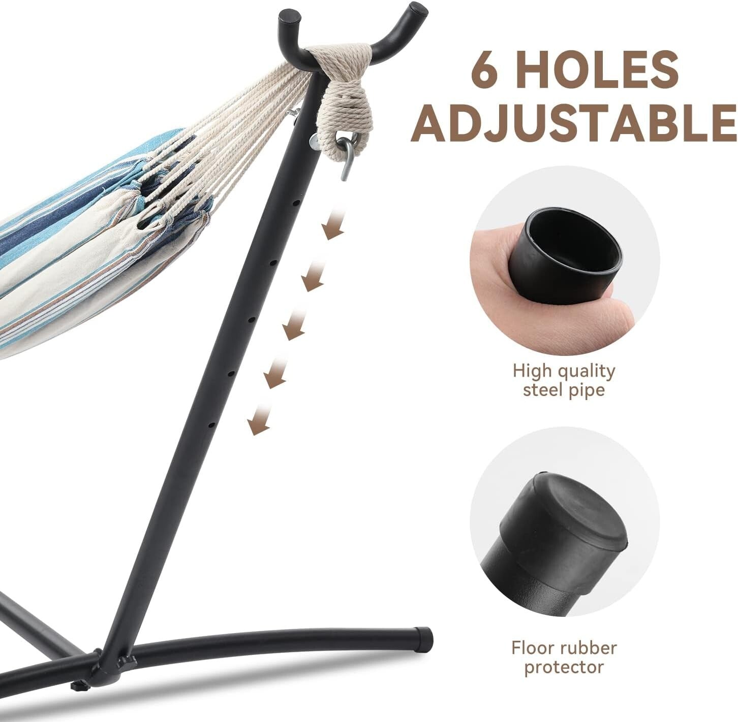 Outdoor Double Hammock with Strong Steel Stand - 450lb Capacity in Light Blue