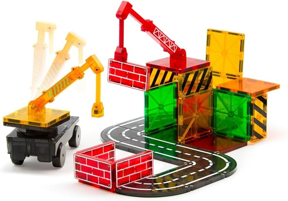 The ORIGINAL 32-Piece Magnetic Building Set with Extendable Cranes, Ages 3+