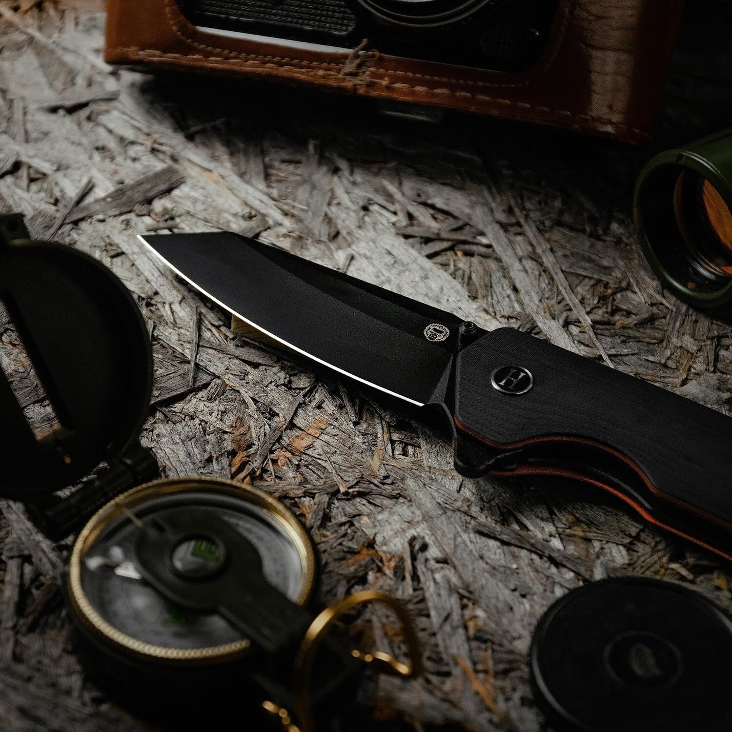 Versatile Black+Orange Tactical Pocket Knife with Gift Box - Perfect for Camping