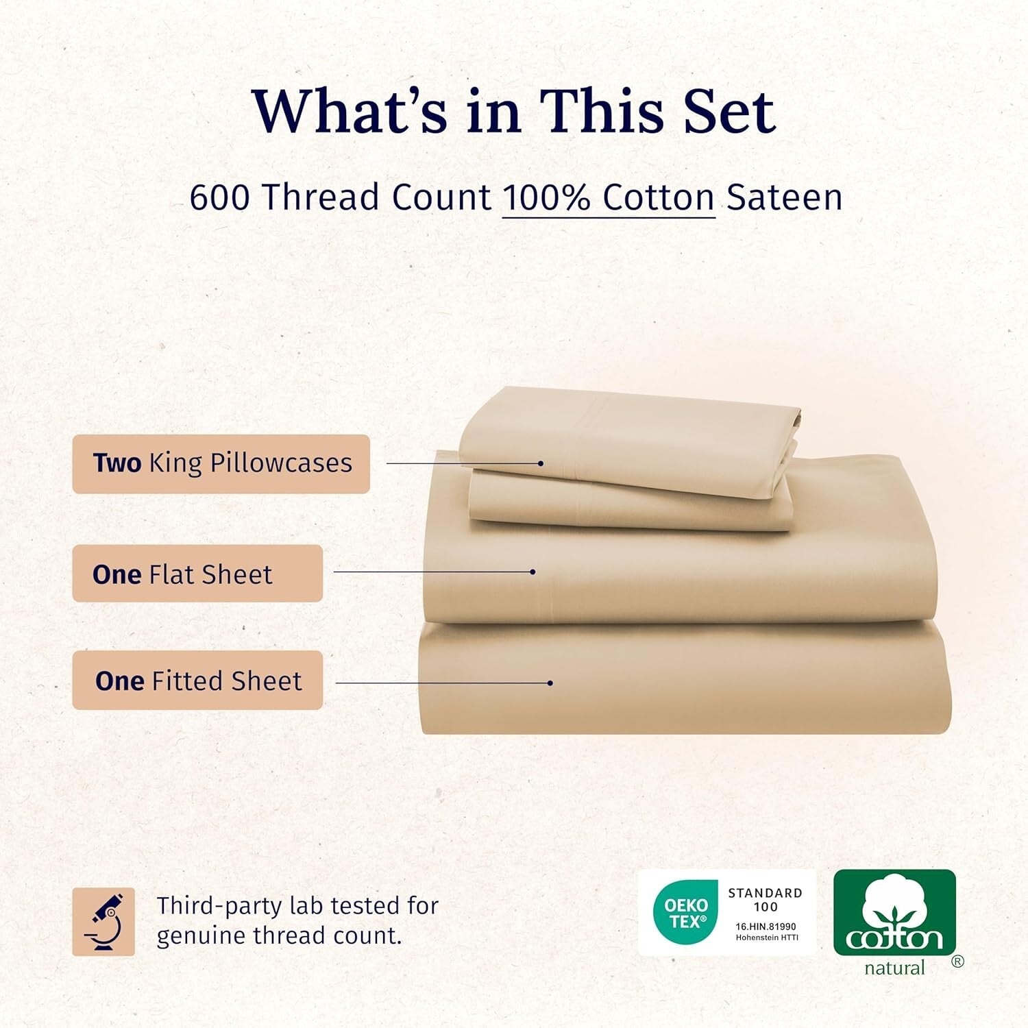 Elegant 4-Piece King Cotton Sheet Set - Soft, No-Shrink & Golden Tan Luxury