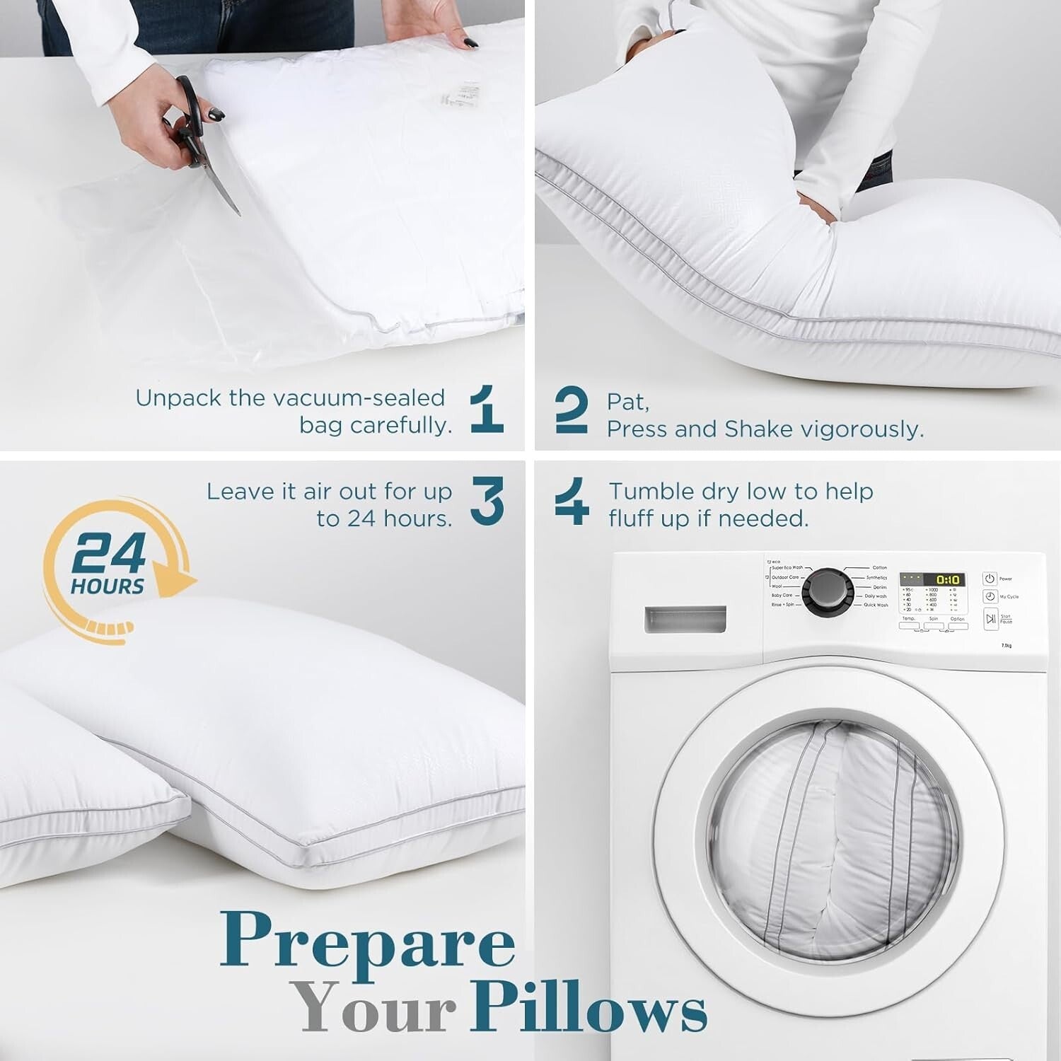 Breathable Down Alternative Gusset Pillows Set of 2 - Machine Washable and Firm