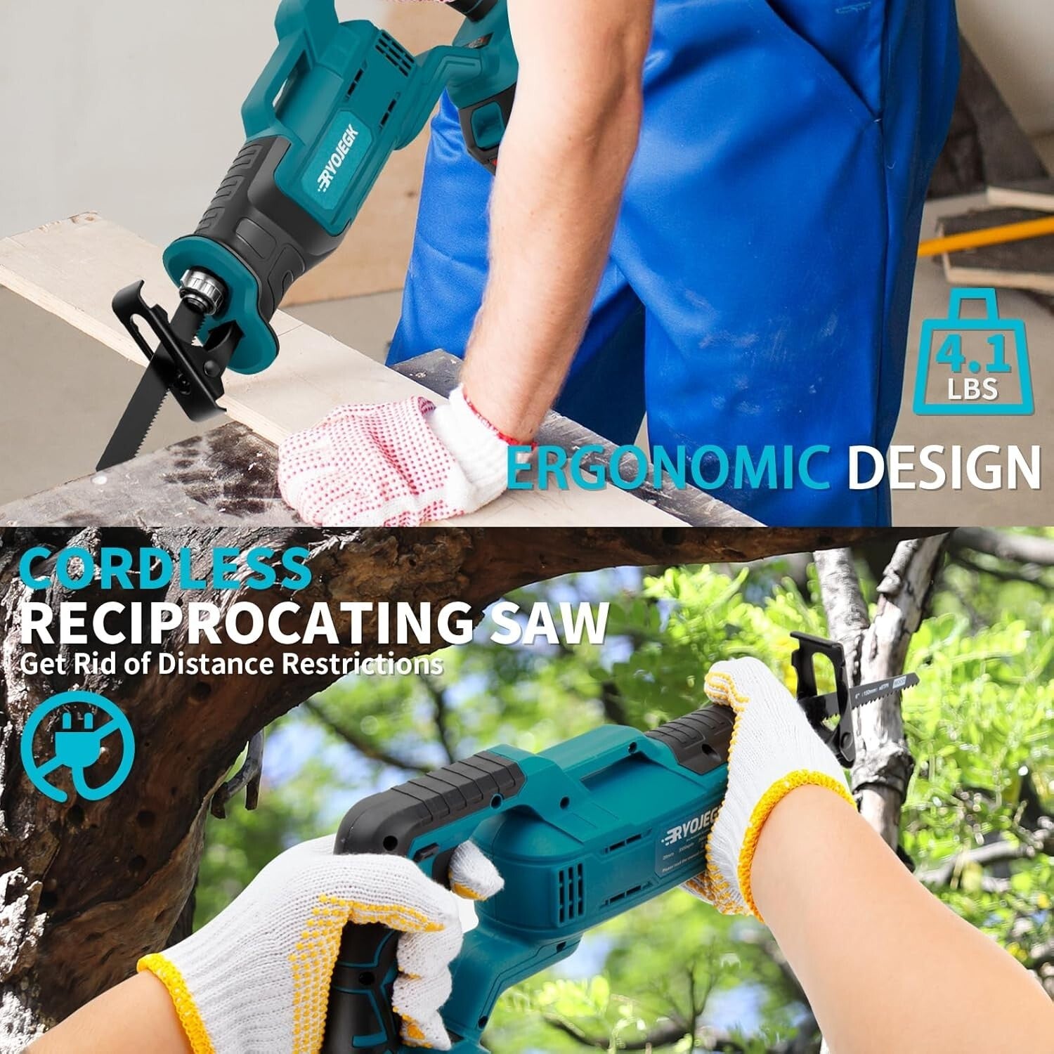 Lightweight 21V Brushless Reciprocating Saw - Cordless for Metal, Wood & PVC