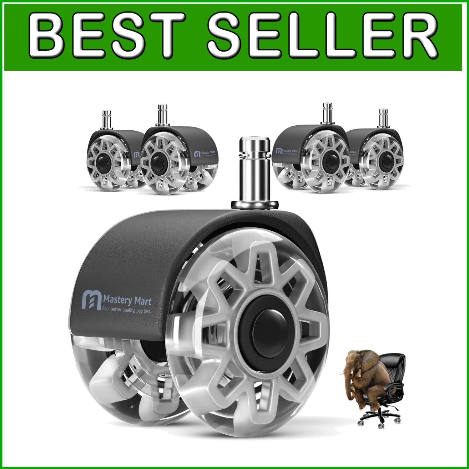 Premium Office Chair Caster Wheels - 5 Pack, 2.5 Inch, Quiet Glide Technology