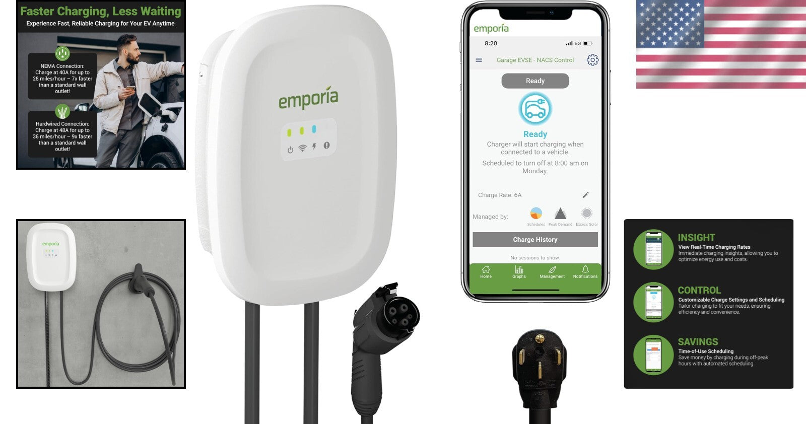 Watertight NEMA 14-50 EV Charger - 240V, 48A Output, Quick Charge Up to 46 MPH