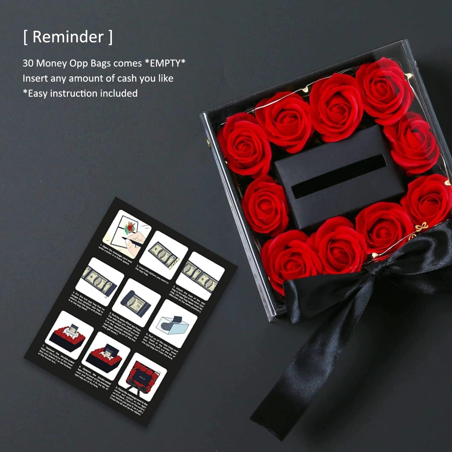 Durable Money Pull-out Surprise Box with Red Roses - Perfect for Any Occasion