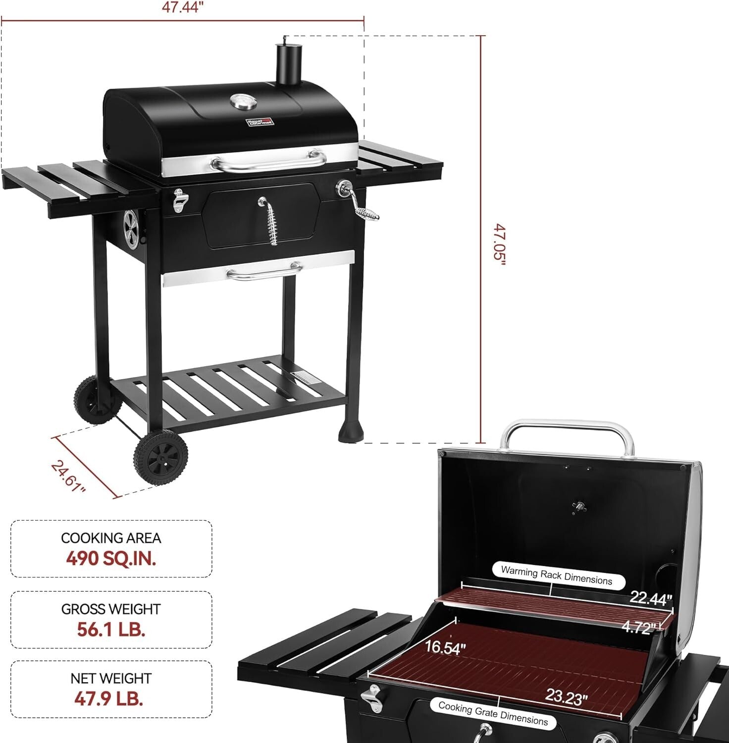 Charcoal Grill with Adjustable Height & Collapsible Tables - Perfect for Picnics