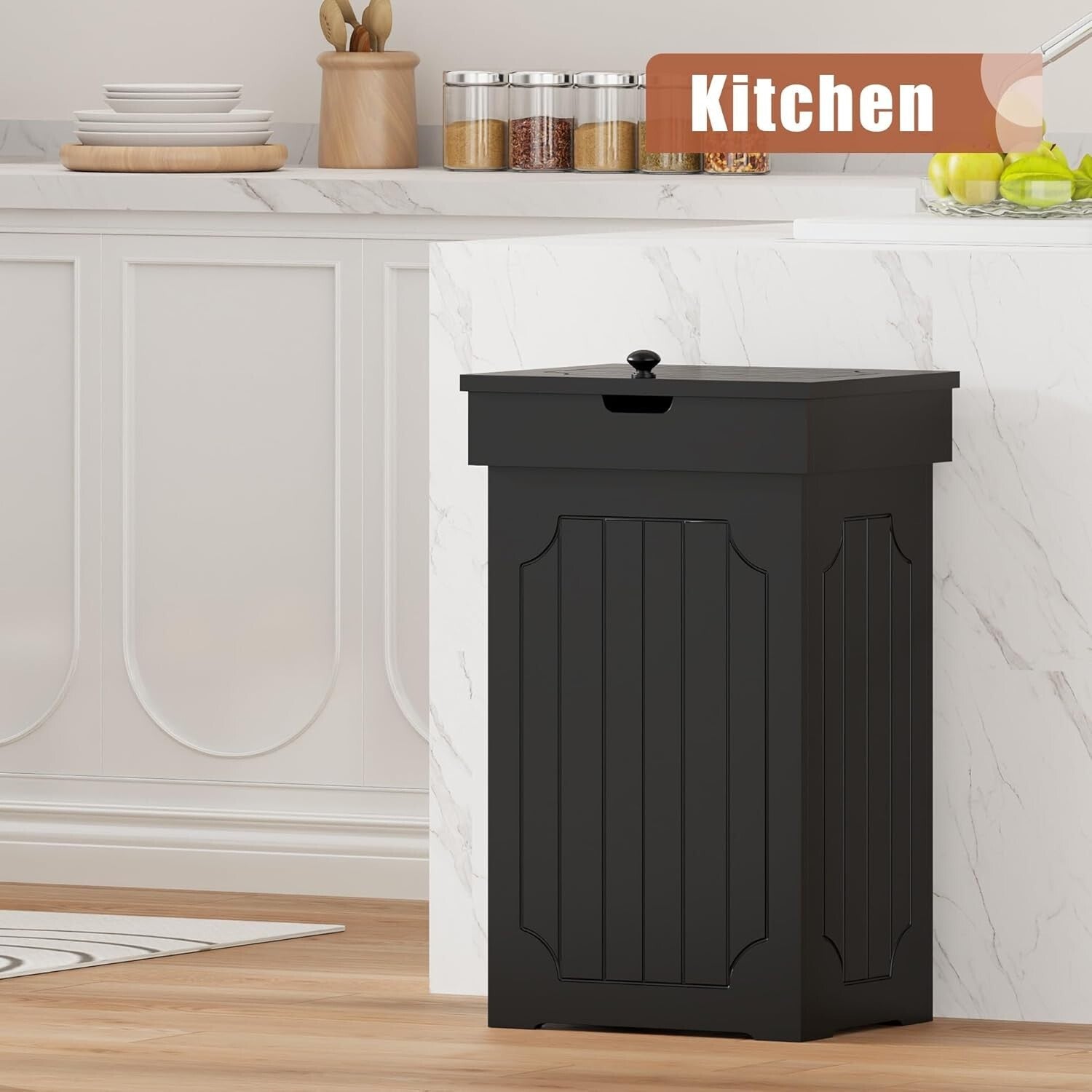 Eco-Friendly 13-Gallon Wooden Dog-Proof Trash Can for Modern Kitchens
