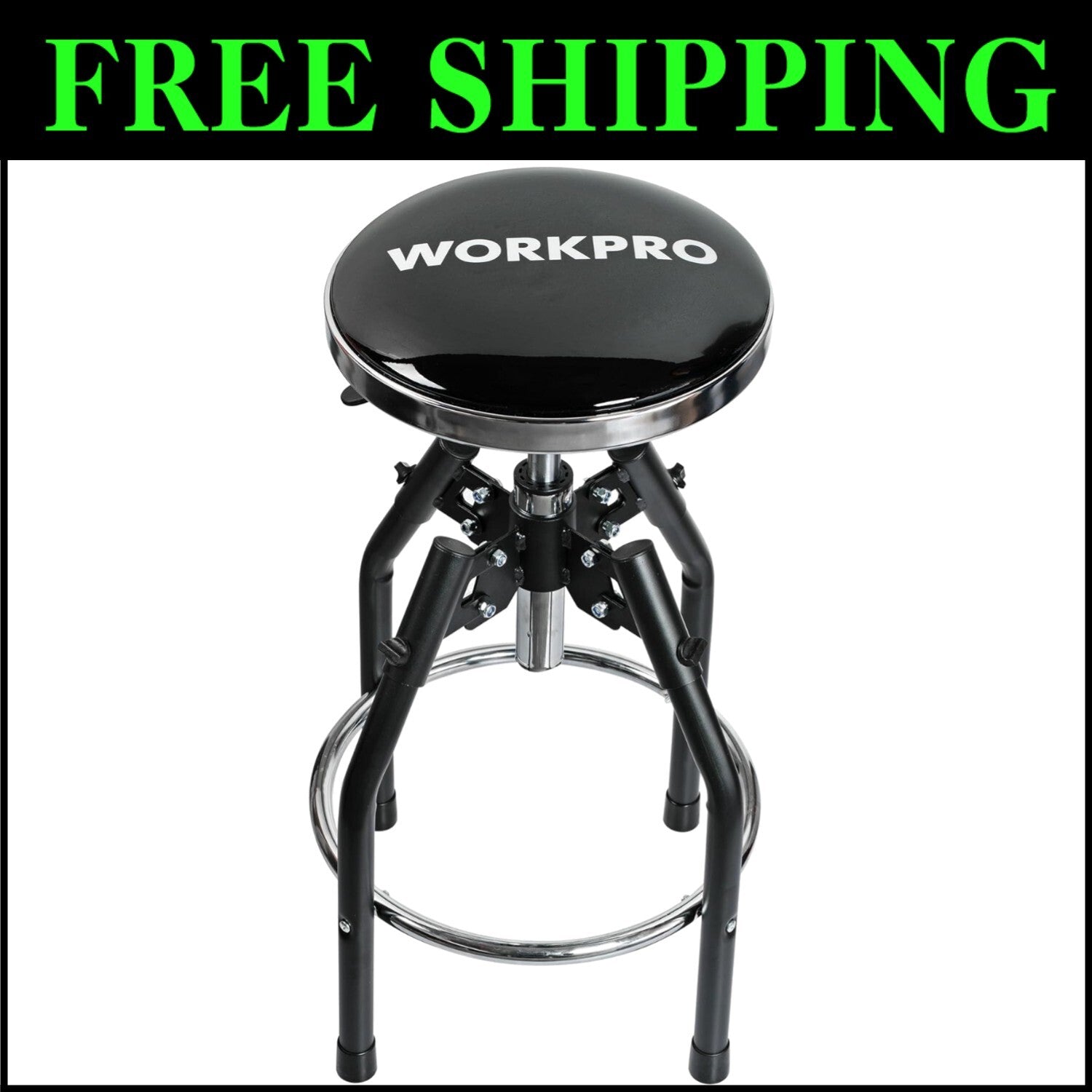 Black Heavy Duty Shop Stool - Hydraulic Height Adjustable 29in to 33.86in