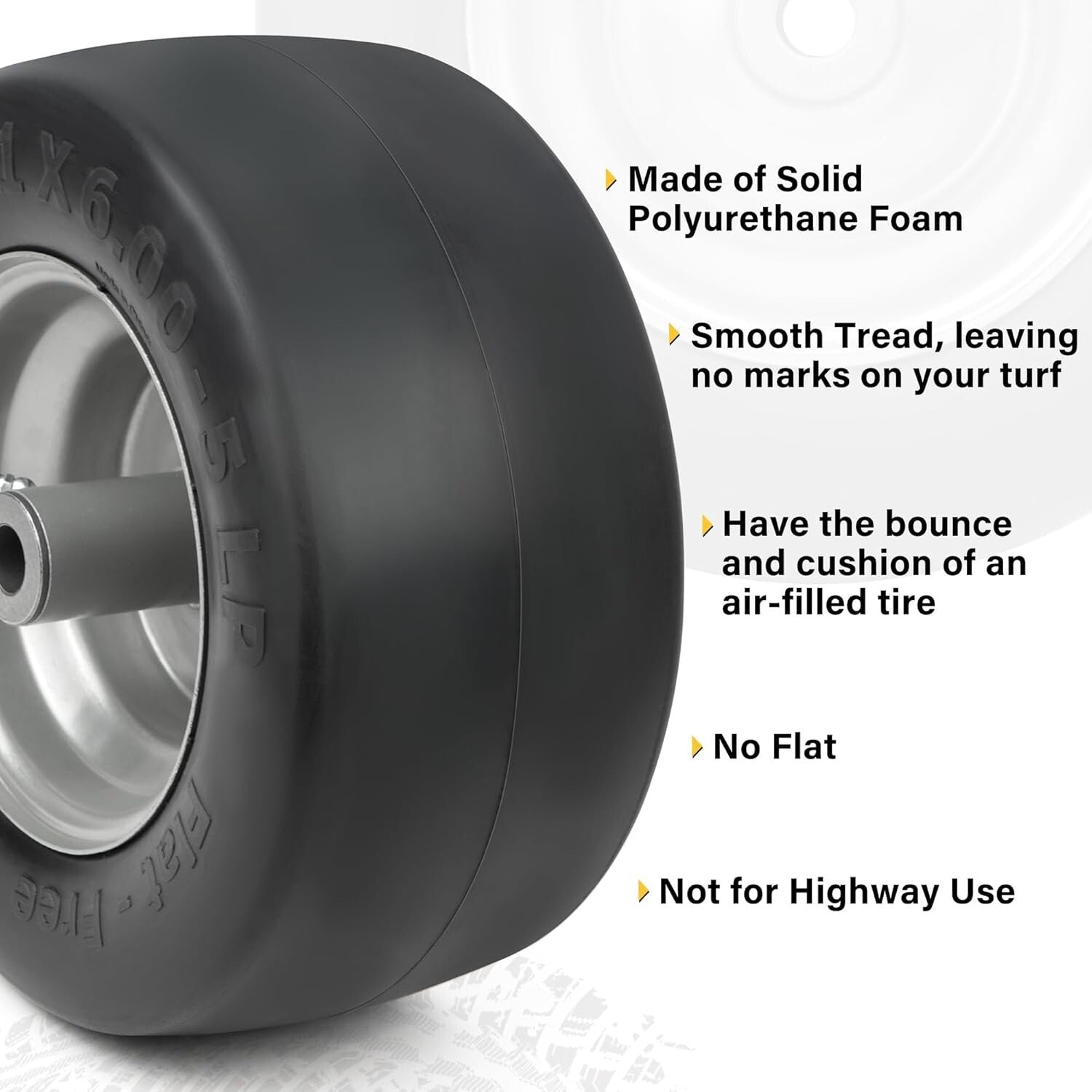 Durable 11" x6.00-5" Flat Free Tire for Zero Turn Mowers with Extra Adapters