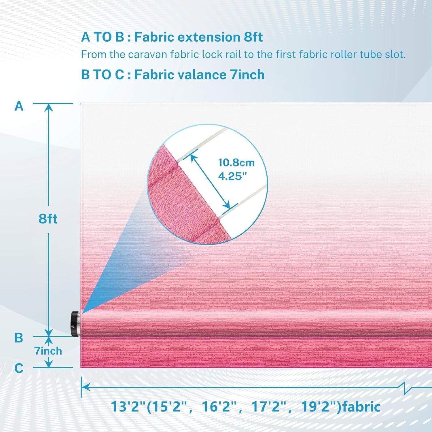 17' Durable Vinyl RV Awning with Easy Install Pull Strap - Pink Fade Design