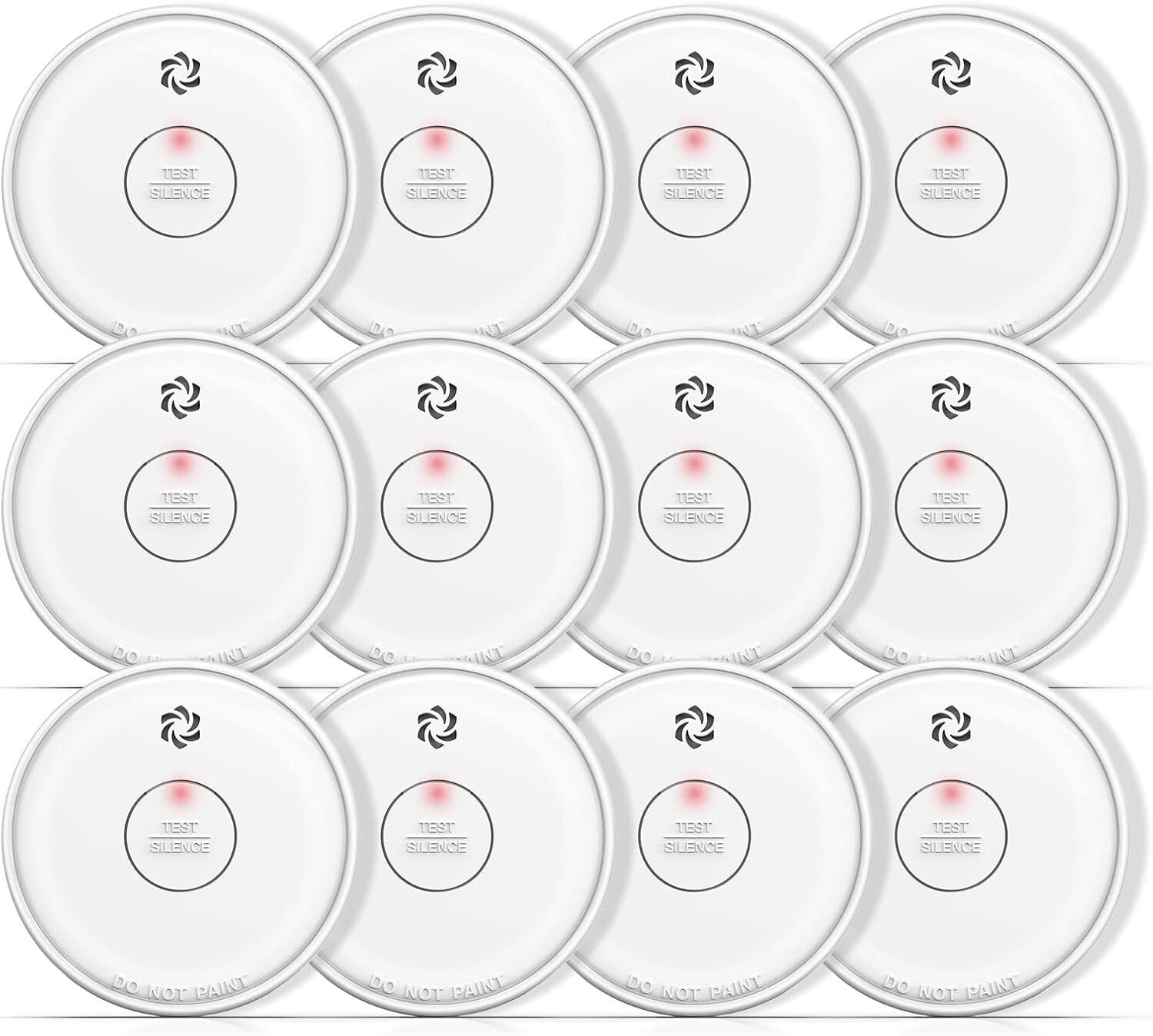 12-Pack Photoelectric Smoke Detectors with Test Button - Battery Operated Safety