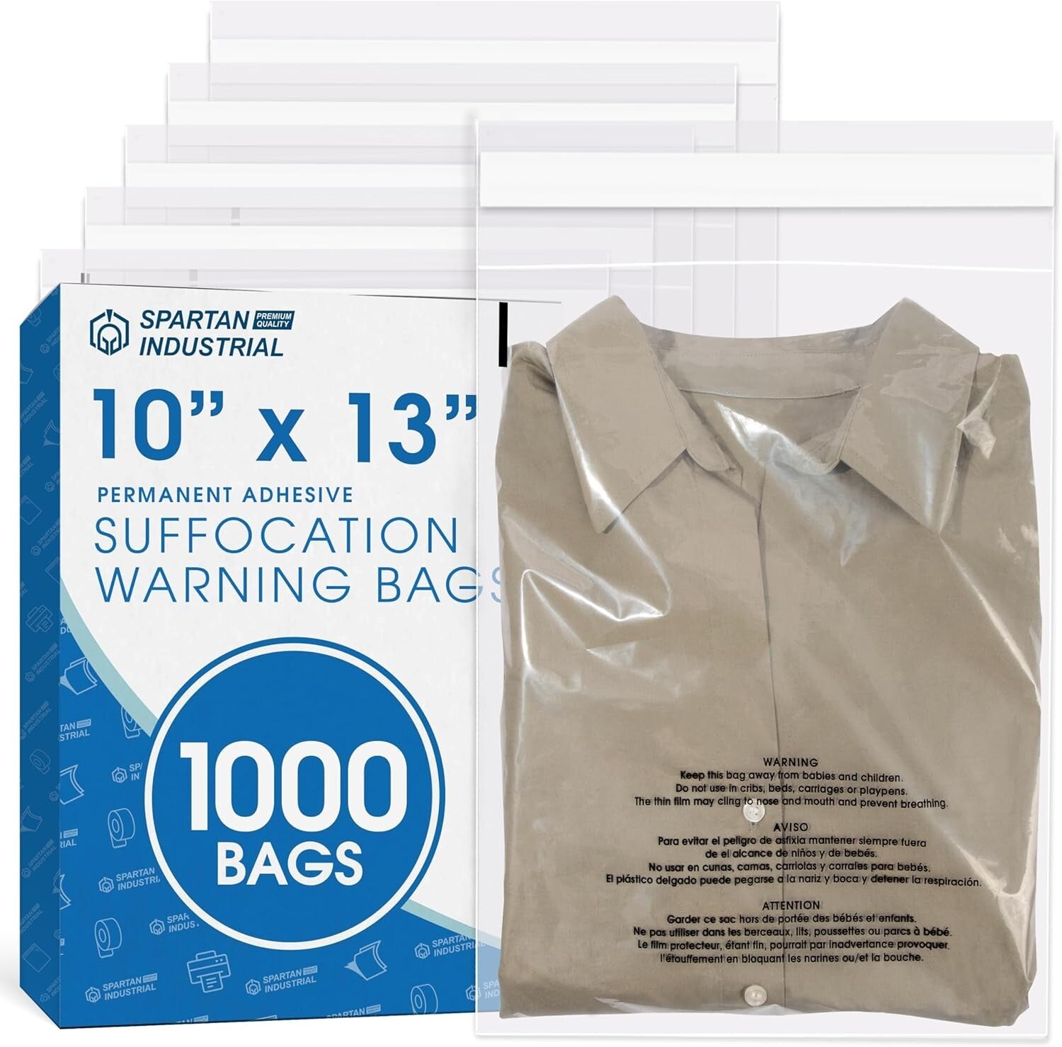 Durable 10" x 13" Self-Sealing Poly Bags - 1000 Pack with Permanent Adhesive