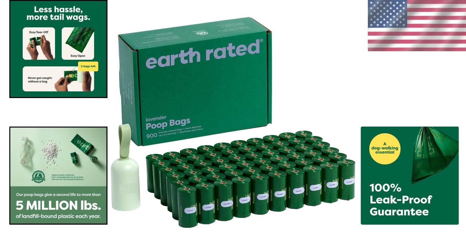 Durable Dog Poop Bag Dispenser with 900 Lavender Bags - Essential for Walks