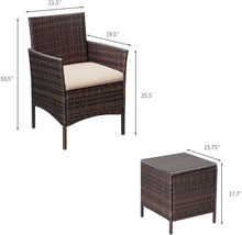 Load image into Gallery viewer, Lightweight 3-Piece Rattan Chair Set with Comfortable Cushions and Glass Table