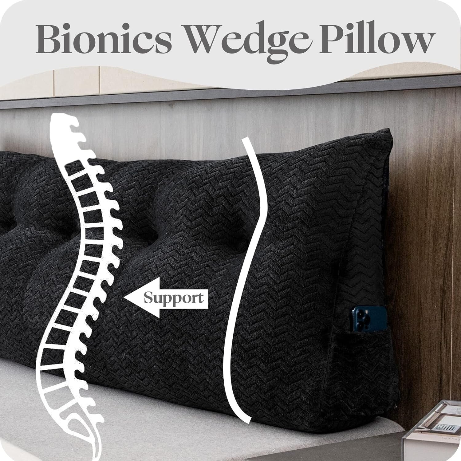 Ergonomic Large Wedge Pillow - California King Backrest for Reading & Relaxation