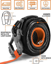 Load image into Gallery viewer, Reinforced 35000lbs Synthetic Winch Rope Kit with Sliding Protection - 76ft Long