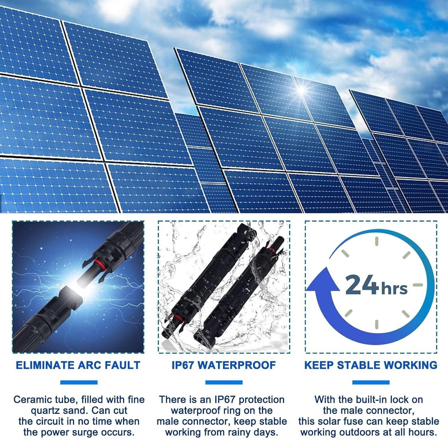 Durable 10A Solar Fuse Connector Set - Male & Female Inline Connection, 5 pcs