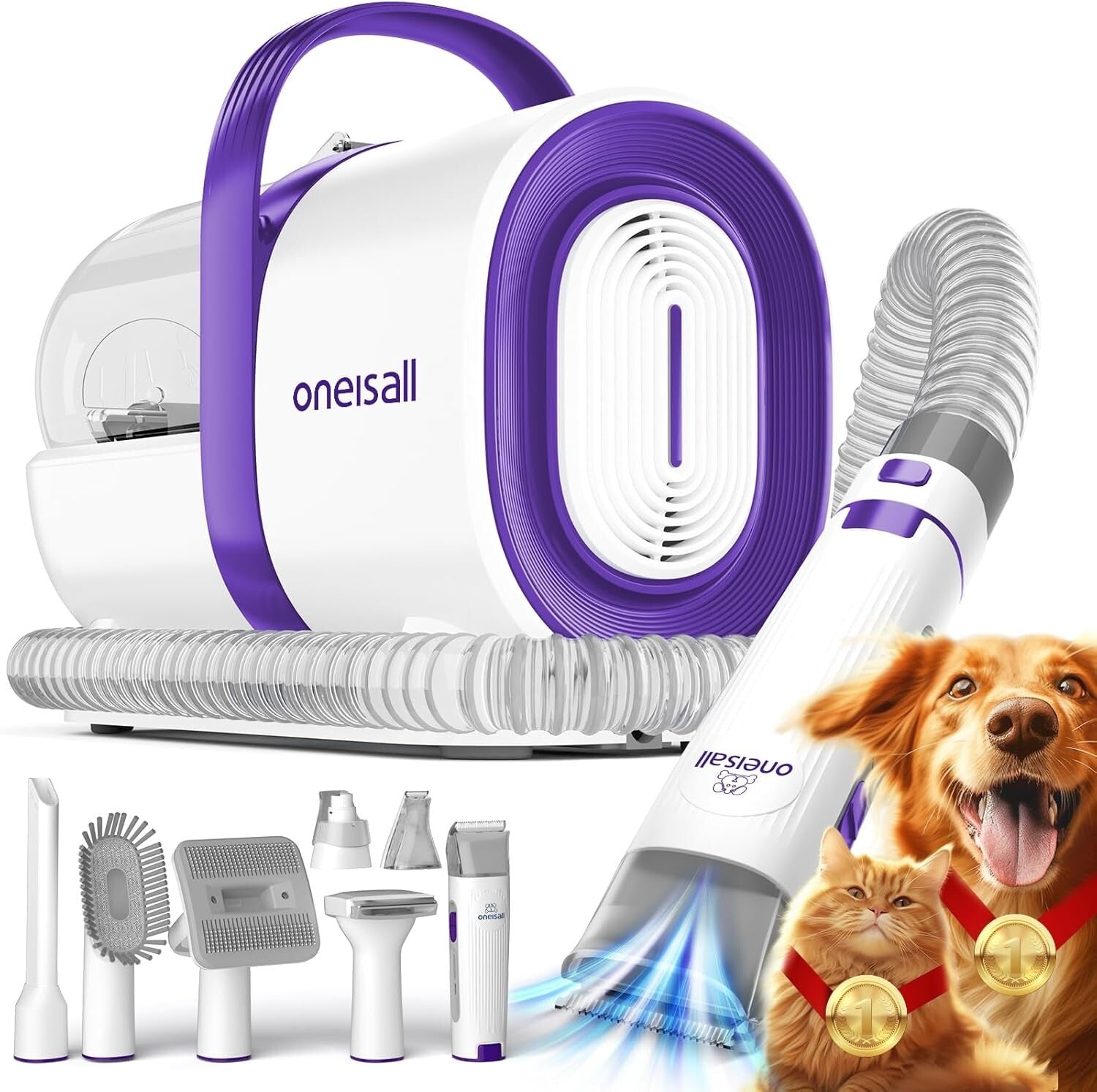 Effortless Dog Grooming Vacuum with 7 Pet Tools - Low Noise & Easy Empty Design