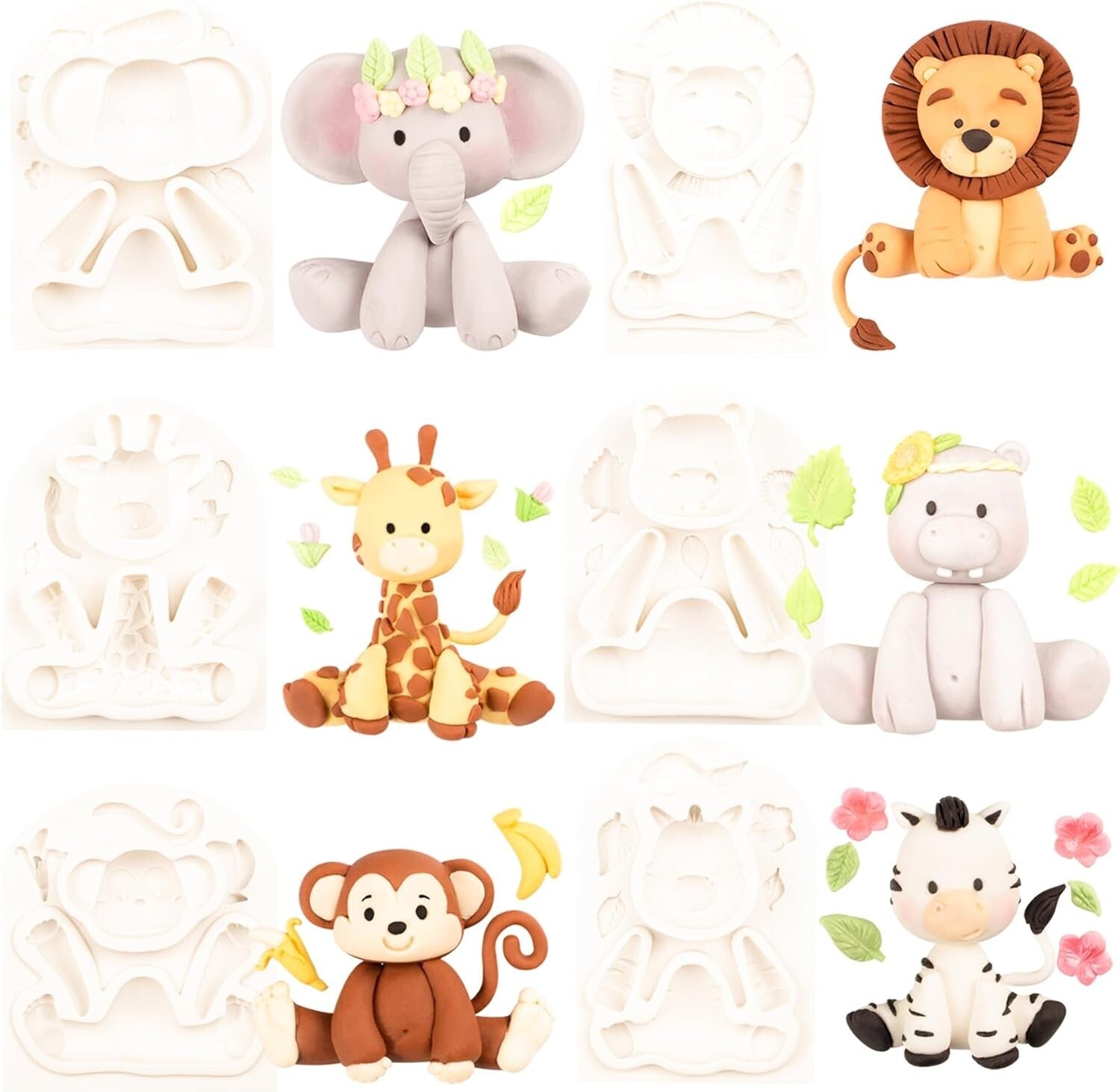 Flexible Jungle Animal Cake Molds, Set of 6 for Kids' Parties & Celebrations