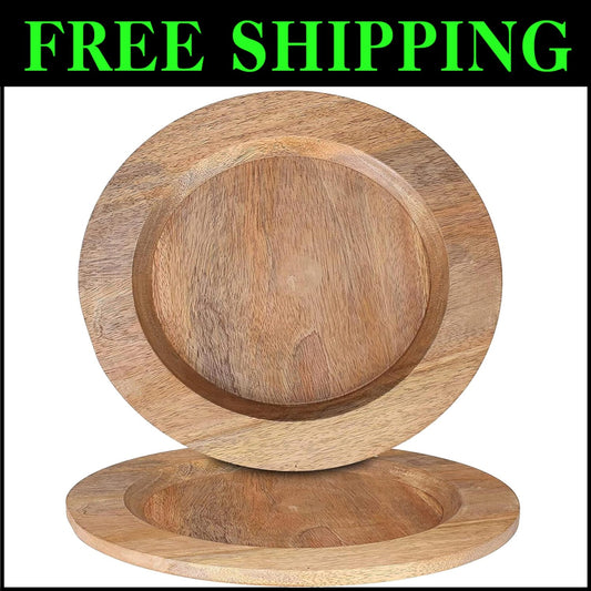Handcrafted Rustic 13" Natural Wood Charger Plates - Set of 2 for Elegant Dining