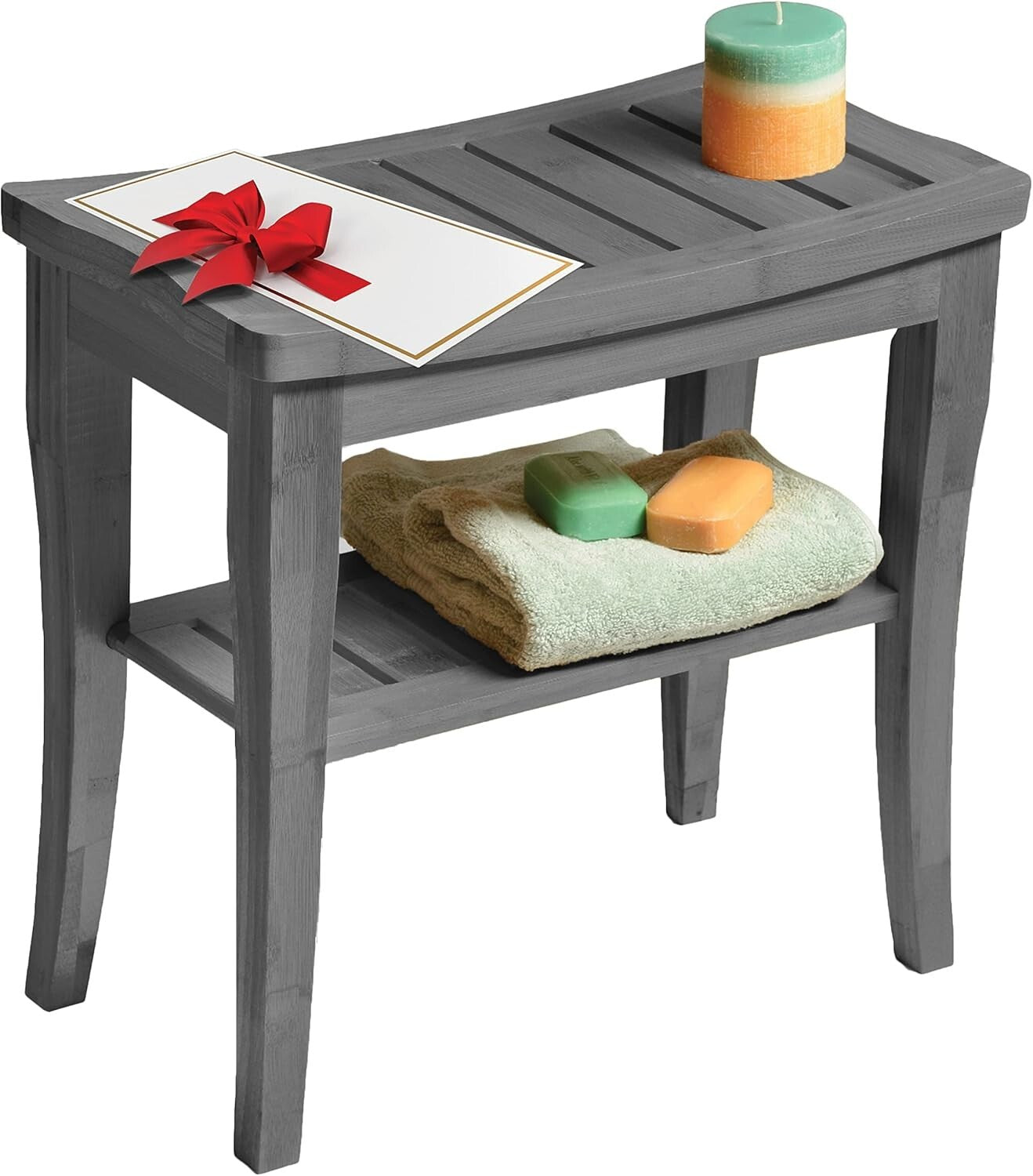 Bamboo Shower Bench - Elegant Grey Stool with Non-Slip Feet for Ultimate Safety