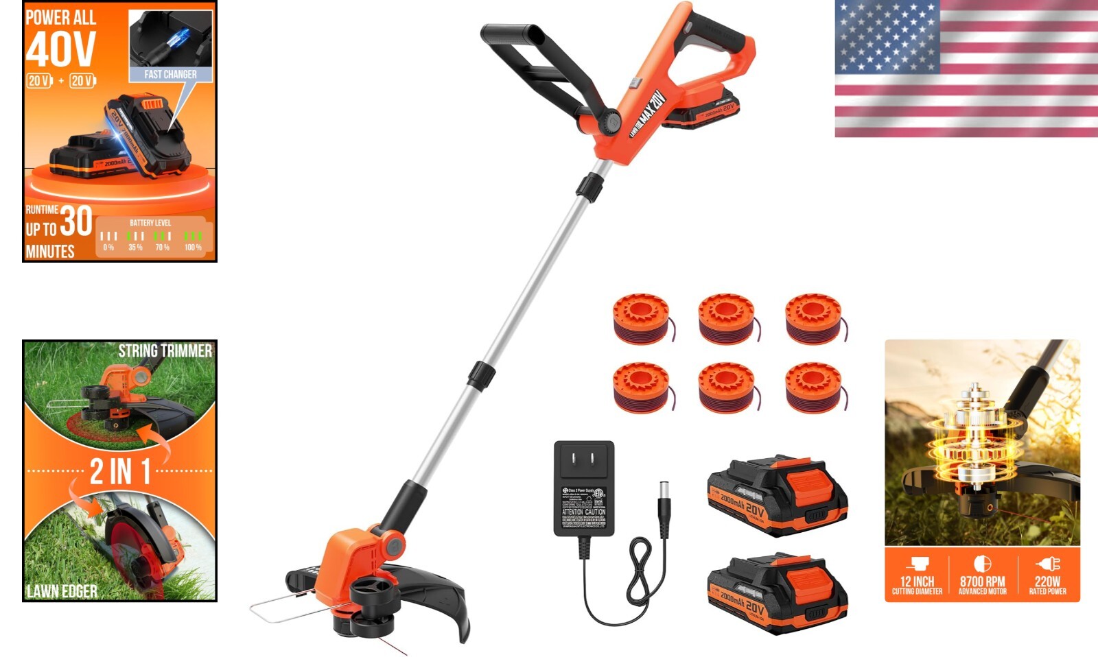 20V Cordless String Trimmer & Edger with Auto Line Feed for Effortless Lawn Care