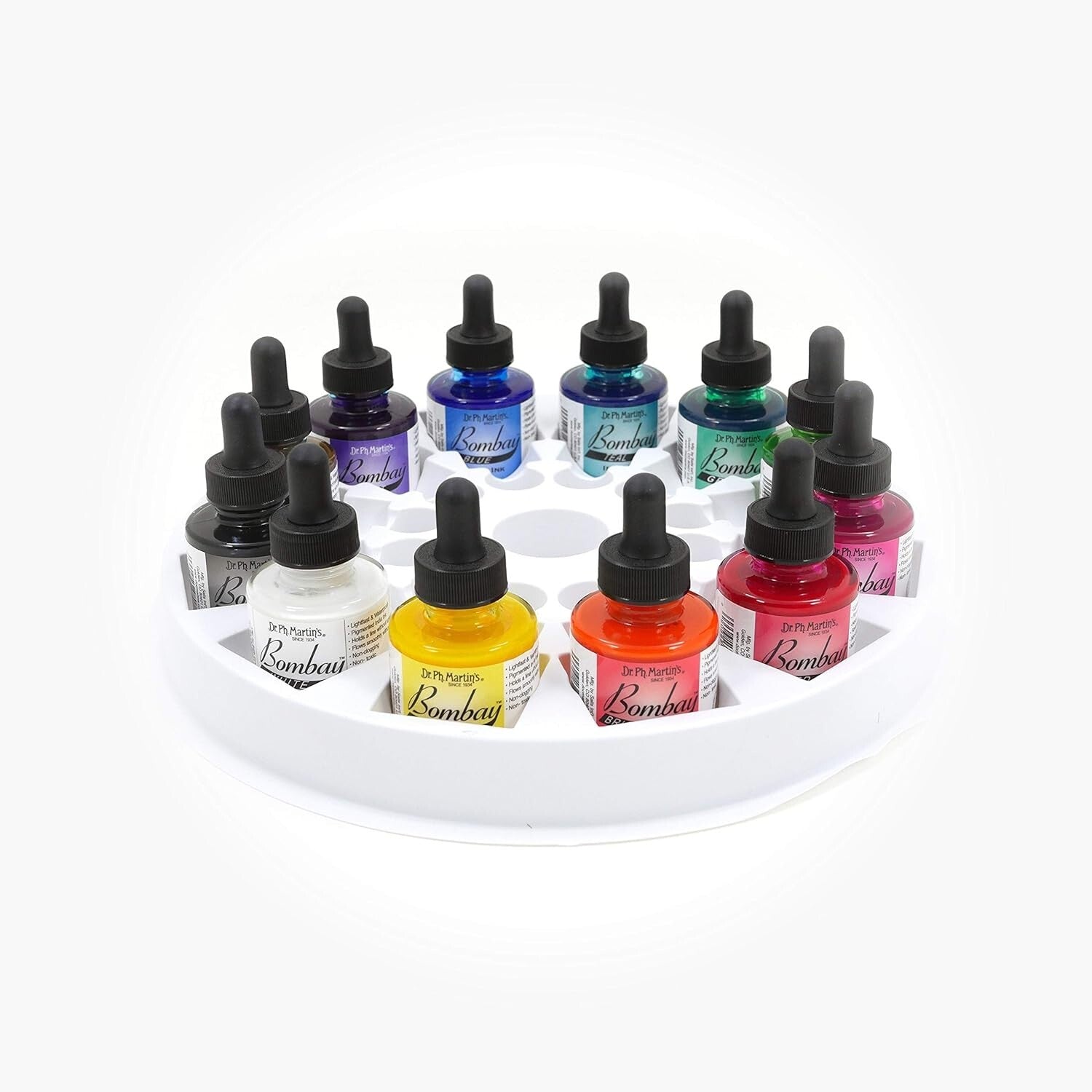 Vibrant Bombay India Ink Set - 12 x 1.0 oz Bottles with Droppers & Palette