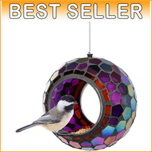 Load image into Gallery viewer, Outdoor Hanging Bird Feeder with Iridescent Purple Mosaic Design - Easy Fill