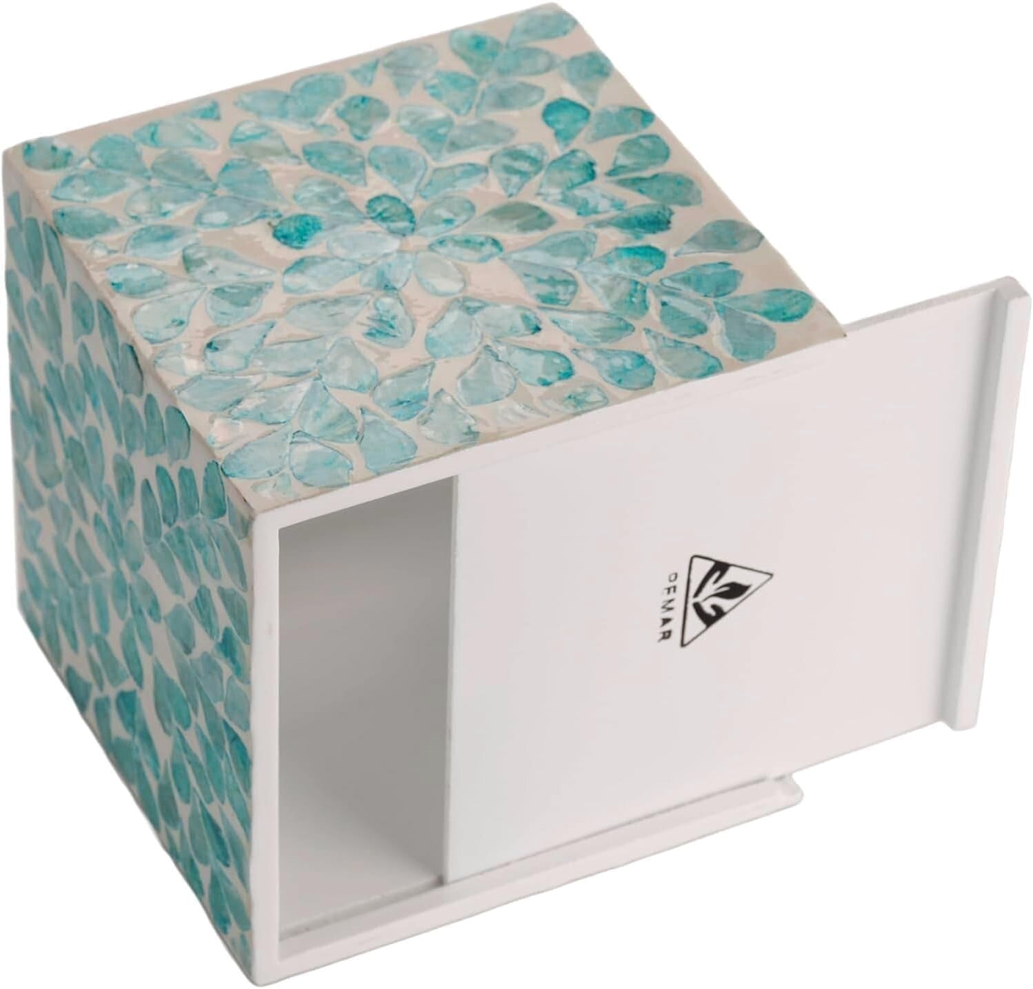 5.9-Inch Mother of Pearl Cube Tissue Box Cover - Rustic Teal Floral Decor