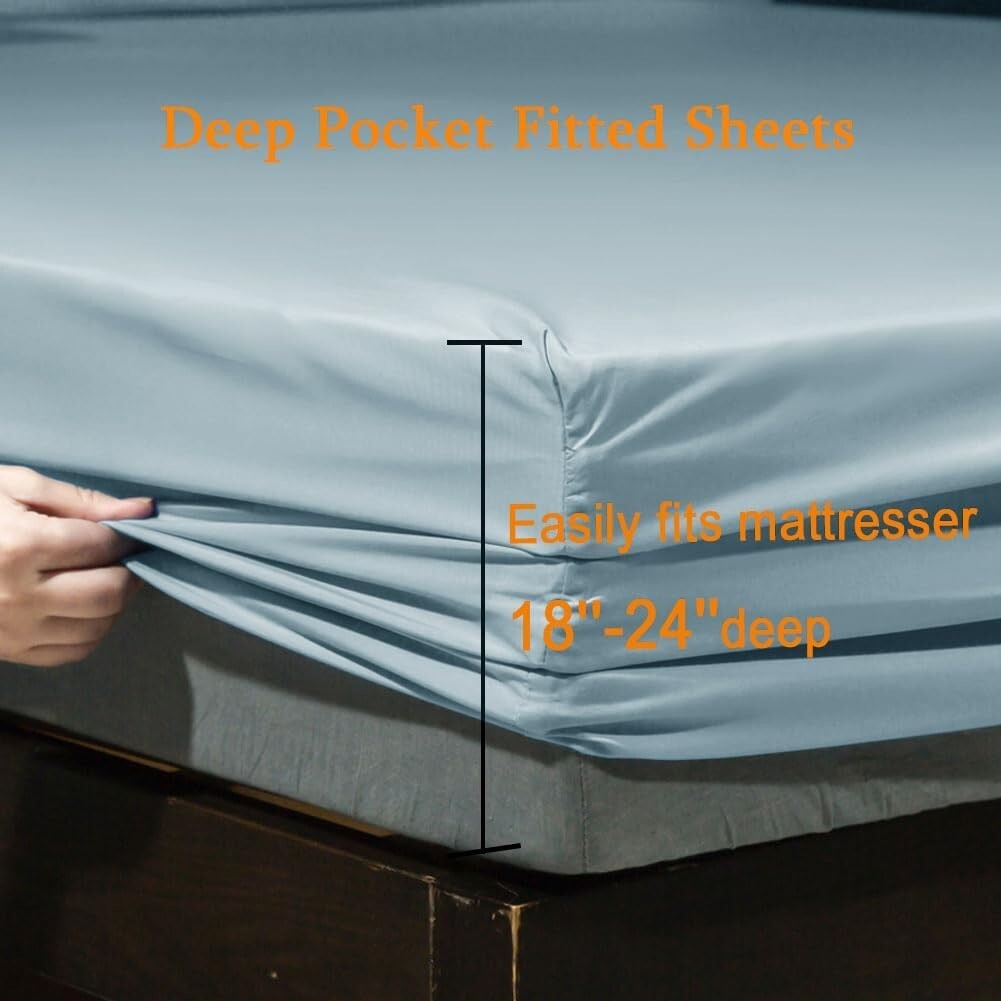 Soft & Cozy 6-Piece Spa Blue Queen Bed Sheet Set - Machine Washable, No Wrinkles