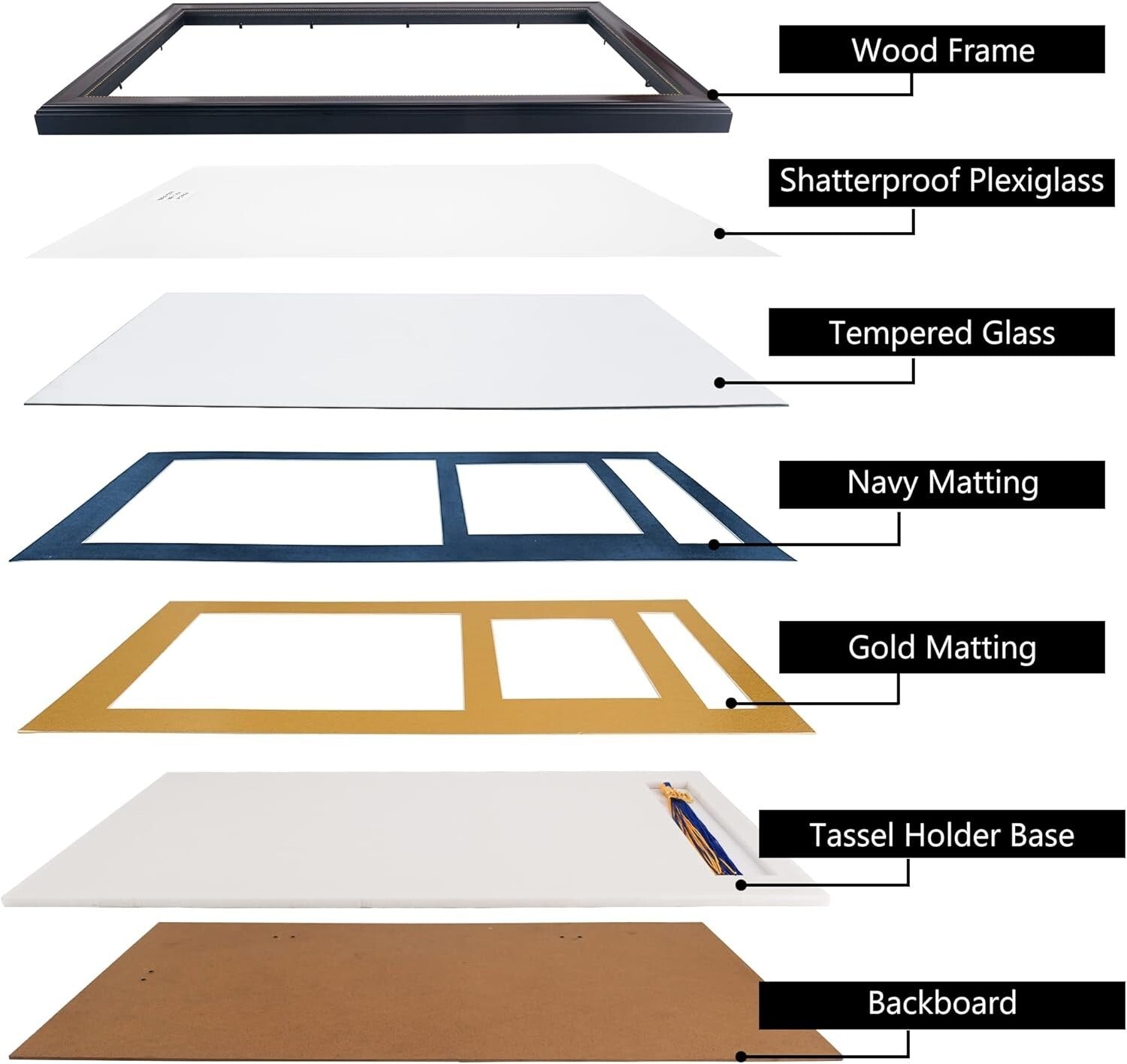 Elegant 11x22 Mahogany Diploma Frame with Tassel Holder and Navy Gold Mat