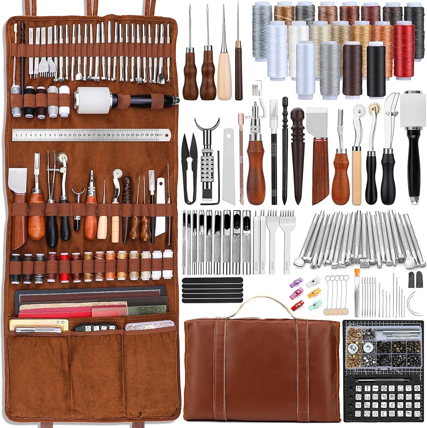 All-in-One Leather Craft Supplies Kit with Custom Handbag and Professional Tools